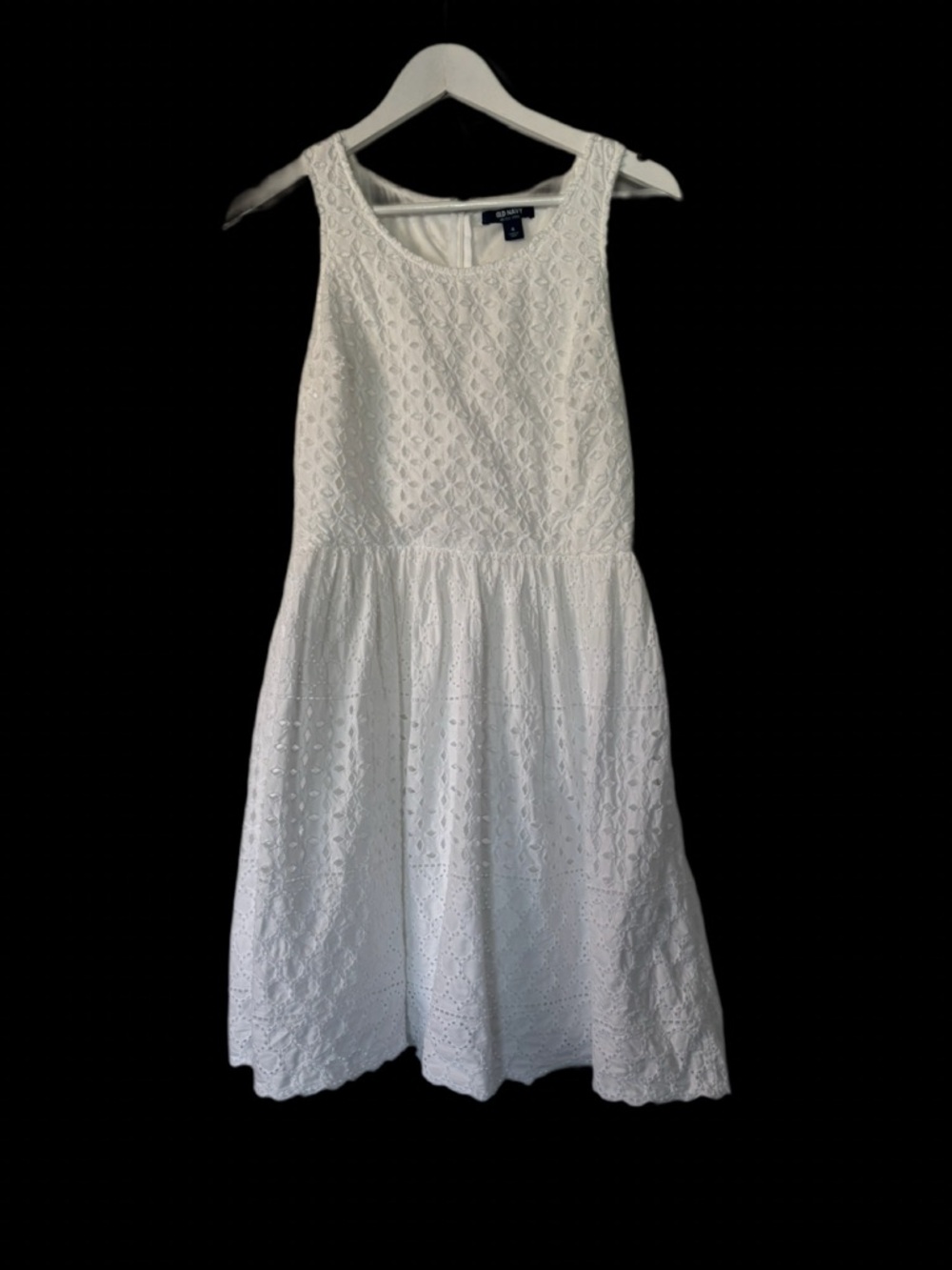 White Cotton Eyelet Fit & Flare Sleeveless Dress - 4